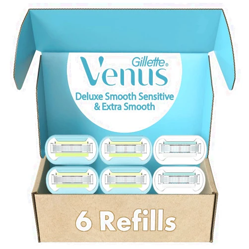 Gillette Venus Womens Razor Blade Refills, Venus Extra Smooth 4 Count and Venus Deluxe Smooth Sensitive 2 Count, 6 Total Refills