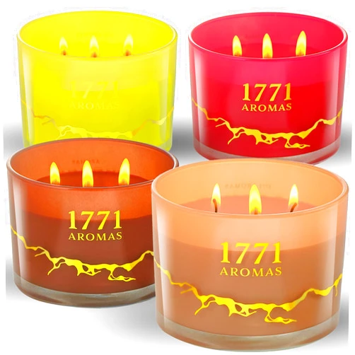 1771 Aromas Coconut, Coffee, Citronella and Strawberry Scented Candles - 100% Natural Soy Wax - Large 3 Wick Jar Candle - Up to 50 Hours Burning Time - Aromatherapy Candles for Home