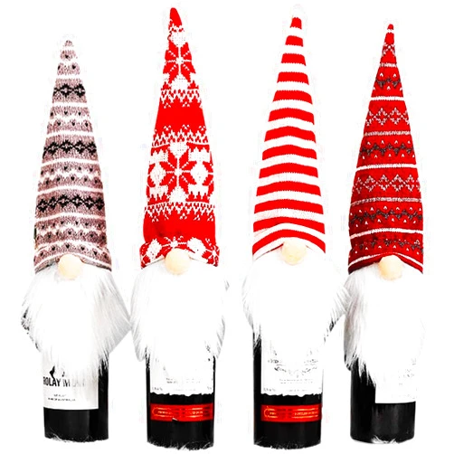AIVEI 4 Pack Christmas Gnome Wine Bottle Covers, Handmade Tomte Swedish Gnomes Wine Bottle Toppers Decorative Santa Scandinavian for Christmas Decorations Home Table Decor (Multiple Color)