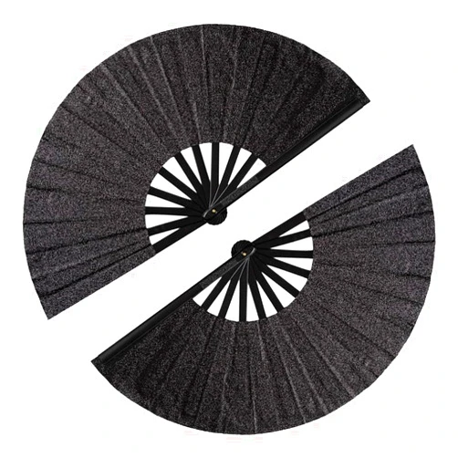 Tkocisa 2 Pack Large Folding Hand Fans Clack Handheld Fan for Party, Glitter Festival Hand Fan Large Rave Folding Hand Fan for Concert, Party, Festival, Halloween or Home Decorations(Black)