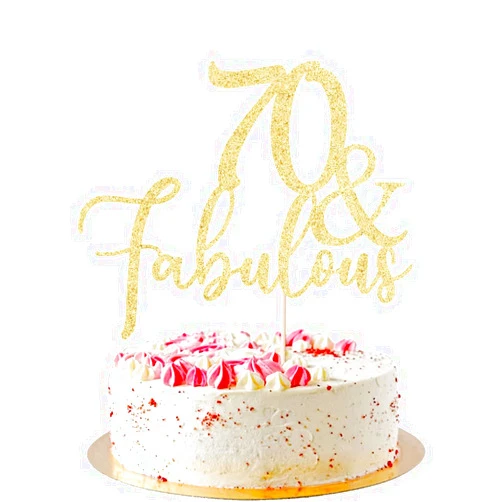 AROKIPPRY Gold Glitter 70 & Fabulous Cake Topper, Cake Topper 70th Birthday, 70 Anniversary Birthday Cake Decorations Supplies（70）