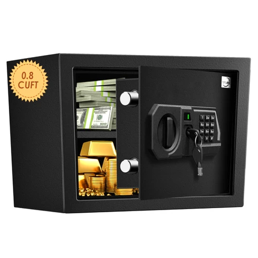 Tenamic Fireproof Safe Box 0.8 Cuft Electronic Digital Security Box, Keypad Small Lock Box Cabinet Safes with Internal Light, Solid Alloy Steel Office Hotel Home Mini Safe with 2 Passwords, Black
