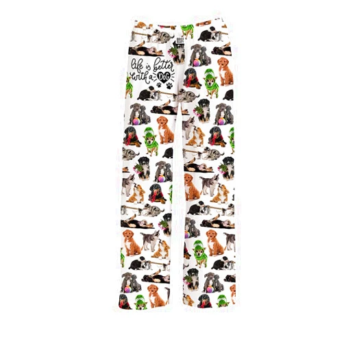 BRIEF INSANITY Life is Better with a Dog Pajama Pants - Comfy, Wide Leg PJs - Unisex Loungewear