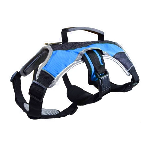 Peak Pooch No-Pull Dog Harness - Padded, Mesh Fabric Dog Vest with Reflective Trim, Lifting Handles and Buckle Straps - Light Blue Dog Harness - M