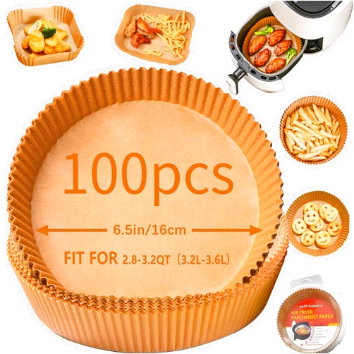 Tikxlafe Air Fryer Liners Disposable,100PCS Food Grade Parchment Liners,Oil and Water Resistant Non-Stick Air fryer Parchment Paper,Liners For Air Fryer Basket,Air Fryer Liners Round Free of Bleach (6.5IN)