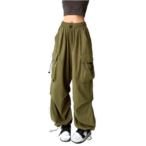 Kisswow Y2k Parachute Pants for Women Drawstring Cargo Pants for Women