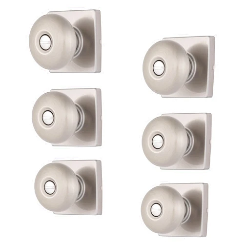 BRINKS – 6-Pack Satin Nickel Contemporary Privacy Locking Square Door Knob – Interior Modern Bed/Bath Lockset Plate Doorknob