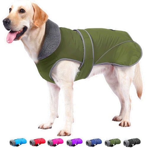 Dogcheer Dog Winter Coat, Fleece Collar Dog Jacket Warm Vest Reflective Adjustable Dog Clothes for Cold Weather, Windproof Waterproof Pet Apparel Snowsuit for Small Medium Large Dogs - Green, L