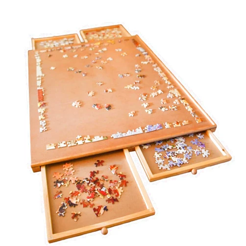 Bits and Pieces Jigsaw Puzzle Board with Drawers, Puzzle Board 1000 Pieces, 22 Inch x 30 Inch Wooden Tray Table with 4 Organizing Piece Sorting Trays, Portable, Easy Storage for Puzzles