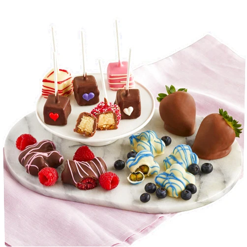 Harry & David Belgian Chocolate-Covered Fruit & Heart Cheesecake Pops - Premium Chocolates With Fruit & Cheesecake, 1 Lb 14 Oz