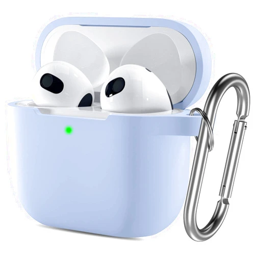SNBLK Compatible with AirPods 3rd Generation Case Cover 2021, Soft Silicone Shock-Absorbing Protective AirPods 3 Case Skin with Keychain, Support Wireless Charging, Front LED Visible, Light Blue