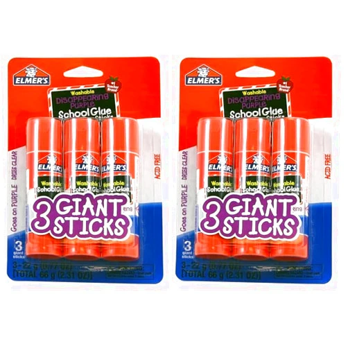 Elmer's Disappearing Purple School Glue Sticks, Washable, 22 Grams, 3 Count (Pack of 2)