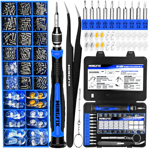 MINGFIX Eyeglass Sunglass Repair Kit,MINGFIX Magnetic Eye Glasses Repairing Tool Kit with Assorted Screws,Nose Pads,Small Screwdriver Bit Set & Tweezer with Mini Travel Case for Glasses,Sunglasses and Others