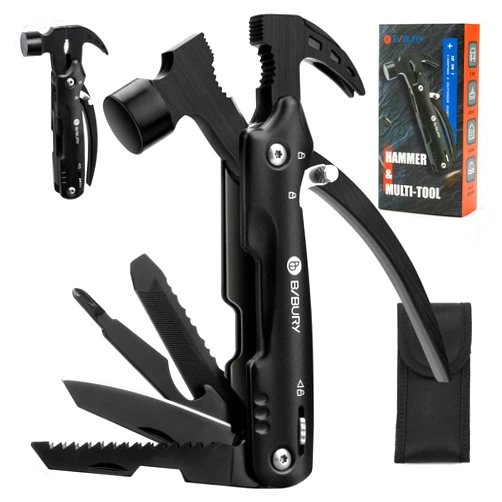 BIBURY Hammer Multitool Gifts for Men Women, 12 in 1 Survival Gear Outdoor Multi Tool, Gifts for Dad Him Husband Gadget Gifts, Cool Gadgets Survival EDC Multi-Tool for Outdoor, Camping, Hiking