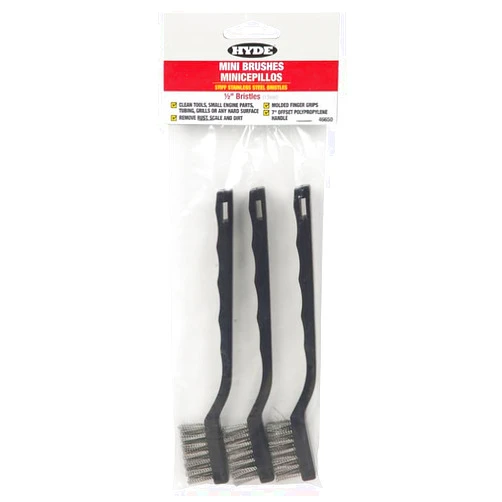 Hyde 12-Pack of 3 pk Hyde 46650 Hyde Stainless Steel Bristle Mini Brushes, 3-Pack