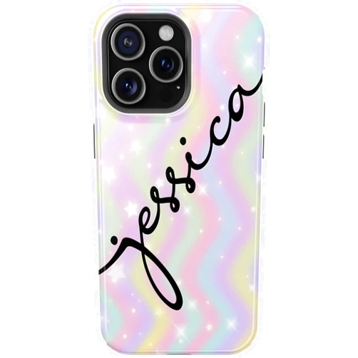 DUCHUCASE Custom Name Phone Case Personalized Text Name Rainbow Star Phone Cover Gifts Girls Men Dad Mom Son Customized Phone Cover Compatible with iPhone 16 15 14 12 13 11 Pro Max