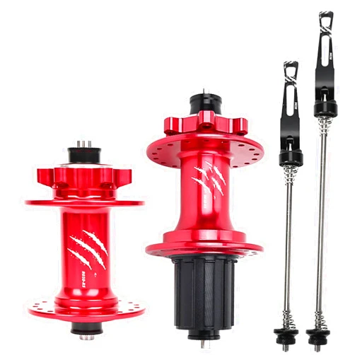 SLDMJFSZ Bike Quick Release Hub,32 Holes 120clicks Aluminum Alloy Front 2 Rear 5 Bearings Disc Brake Hub with Quick Release Lever,Red