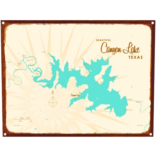 Art of Place Canyon Lake Texas Map Rustic Metal Art Print from Illustration by Lakebound 8.5