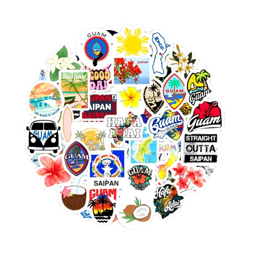 BulbaCraft 100Pcs Guam Stickers and Saipan Stickers for Water Bottle and Laptop - Saipan Party Favors & Decorations, Waterproof Vinyl Decals, Gifts for Women & Men