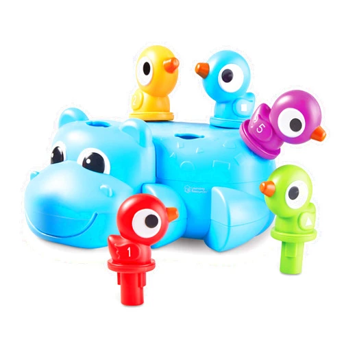 Learning Resources Huey The Fine Motor Hippo, Fine Motor Toy for Toddlers, Develops Counting and Color Recognition, Educational Toys for Toddlers, 7 pieces, Ages 18 mos+