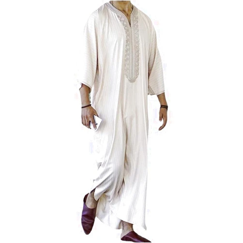 CRITOR Mens Embroidery Moroccan Thobe Men Muslim Mogadishu Djellaba Robe Islamic Jubba Prayer Kaftan