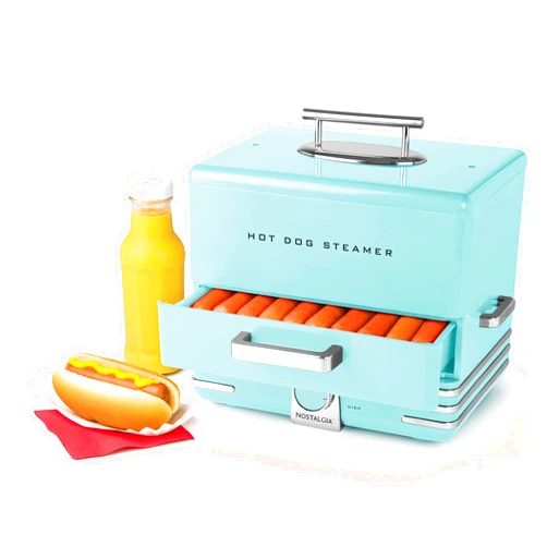 Nostalgia Extra Large Diner-Style Steamer, 20 Hot Dogs and 6 Bun Capacity, Perfect for Breakfast Sausages, Brats, Vegetables, Fish, Aqua