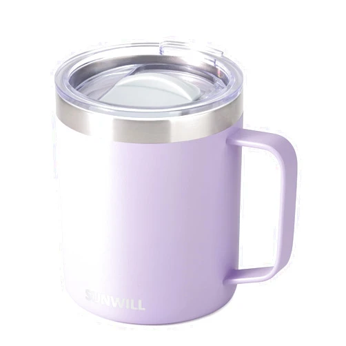 SUNWILL Travel Coffee Mug with Handle, Insulated Coffee Mug with Lid, 14oz Stainless Steel Cup for Home, Office, Camping, Powder Coated Orchid