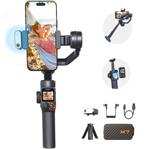 Hohem iSteady M7 Gimbal Stabilizer for Smartphone, Magnetic AI Tracker Fill Light, Detachable Touchscreen Remote Controller, Built-in Extension Rod, 500g Payload Gimbal Stabilizer for iPhone Android