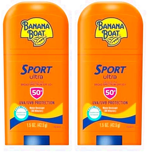 Banana Boat Sport Ultra Sunscreen Stick SPF 50, 1.5oz | Travel Sunscreen, Mini Sunscreen, SPF Stick Sunscreen, Oxybenzone Free Sunscreen, 1.5oz (Pack of 2)