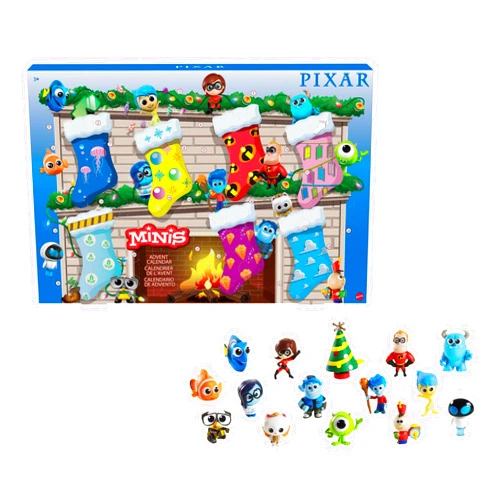Mattel Disney Pixar Minis Advent Calendar with 14 Mini-Figures from Multiple Disney and Pixar Movies, 1 Mini-Tree & 10 Stickers for Collectors, Fans & Kids Ages 3 Years & Up, GRM89