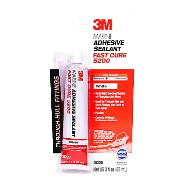 3M Marine Adhesive Sealant Fast Cure 5200 (05220) Permanent Bonding and Sealing for Boats and RVs Above and Below the Waterline Waterproof Repair, White, 3 fl oz Tube 3 fl oz 5200FC Adhesive Sealant