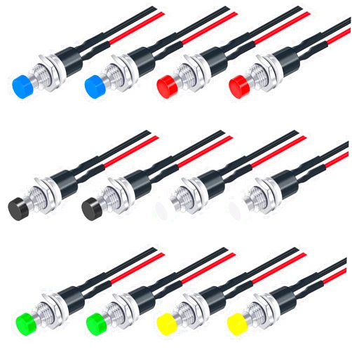 Twidec/12PCS 12V 250V Momentary Push Button Switch 2 Pins SPST 7mm 6 Colors Normal Open 1A Mini Round Button Switch with Pre-soldered Wires PBS-110-X6C