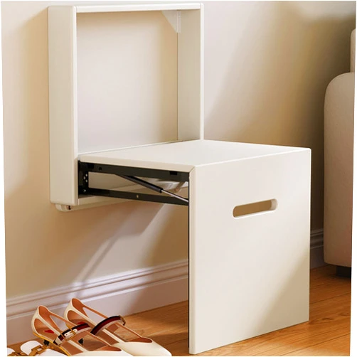 GraceNook Wall Mounted Folding Chair, Shoe Bench Entryway, Wearable Chair Invisible Seat, Wall Mounted Folding Entryway Stool, White Hidden Shoe Bench