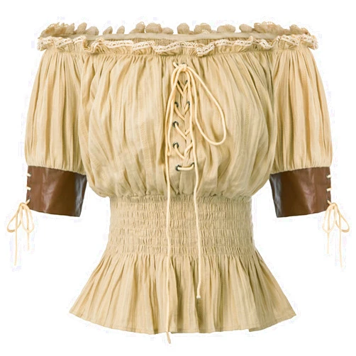 Belle Poque Women Renaissance Off Shoulder Blouse Smocked Waist Pirate Shirt Peplum Tops