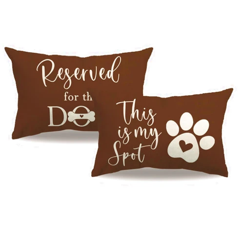 7COLORROOM 2Pack Dog Lumbar Pillow Covers Orange Double-sided printed Reserved for The Dog Funny Pet Paw Decor Cushion Cover Pet Dog Lover Pillowcases 12”×20” For Dog Lovers Moms Girls Women Gifts (Brown)