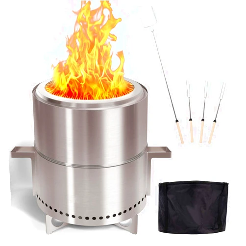BRIOPAWS Smokeless-FirePit | 15.5 in | Portable-Outdoor-Fire-Pits | Stainless-Steel Solo Fire Pit for Outside Camping | X-Stand | Carry Bag | Handles | 4 BBQ Forks | Low Smoke Stove