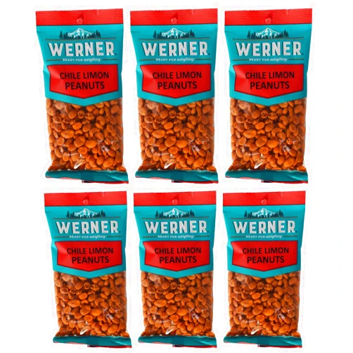 Werner Chile Limon Peanuts Cacahuates con Chile y Limon, Flavored Peanuts, Spicy Peanuts 7 Ounce (Pack of 6)