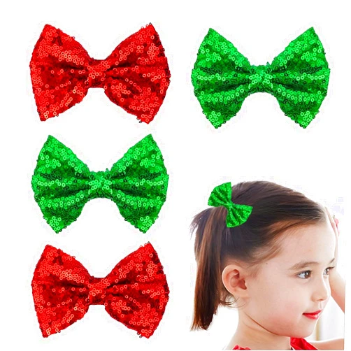 ASSORAIN Christmas Hair Bows for Girls,4PCS Christmas Bows for Girls,Christmas Hairpin,Christmas Bow Hair Clips,Christmas Hair Clips for Girls,Toddler Christmas Bow,Sequins Bows Alligator Clips in Red,Green