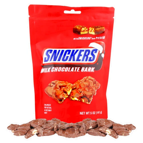 Morris National Inc Milk Chocolate Bark with Candy Bits, Festive Holiday Candies, Stocking Stuffer Treats, Resealable Bag, 5 Ounces (Snickers)