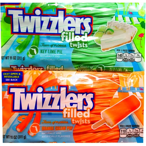 Twizzlers Filled Twists Key Lime Pie and Orange Cream Pop Bundle 2 Pack (11 ounce)