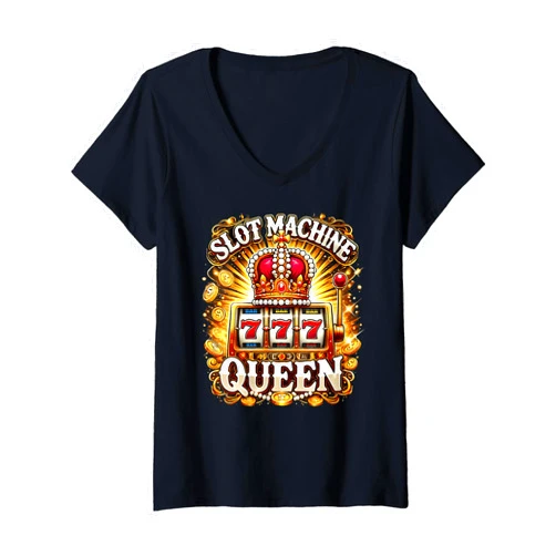 BizzyflyUSA Womens Slot Machine Queen Crown Slots Player Casino Gambling Lover V-Neck T-Shirt