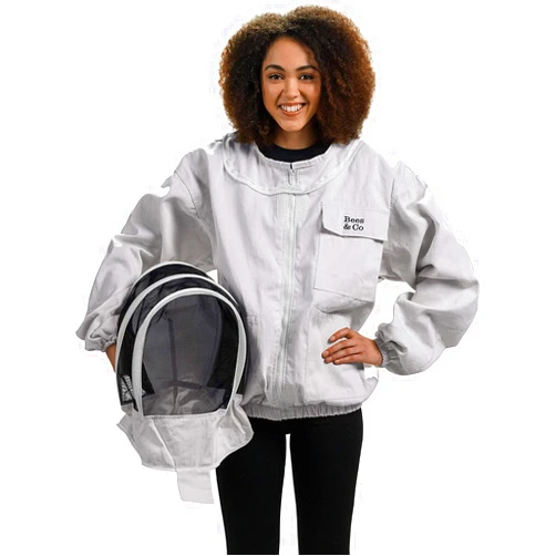Bees & Co K74 Natural Cotton Beekeeper Jacket with Fencing Veil, M, Crystal White