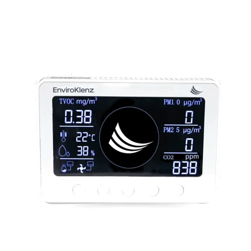 EnviroKlenz Smart Indoor Air Quality Monitor | 2,500 Sq Ft of Monitoring | Seamless Connectivity with IAQ Data Mobile App | Detects Particulate Matter, VOCs, Carbon Dioxide, Temperature, & Humidity