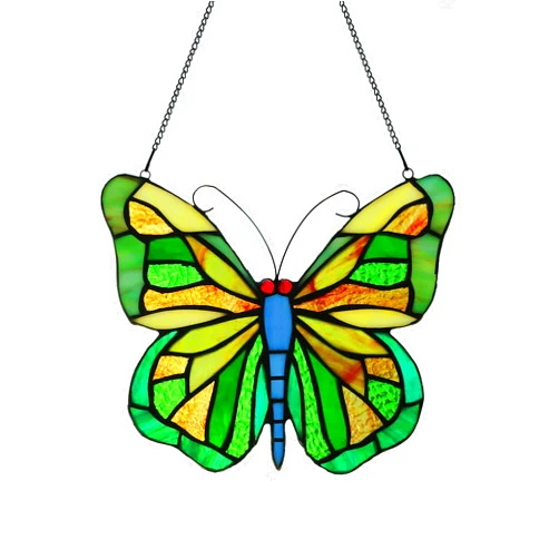 Alivagar Butterfly Tiffany Style Stained Glass Window Panel Sun Catcher Ornament Handcrafted Window Hangings