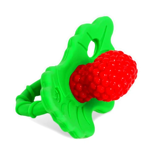RaZbaby RaZberry Silicone Baby Teether Toy - Berrybumps Soothe Babies Sore Gums - Hands Free Design - BPA Free - Easy-to-Hold - Teething Relief Pacifier For Infant - Fruit Shape/Red