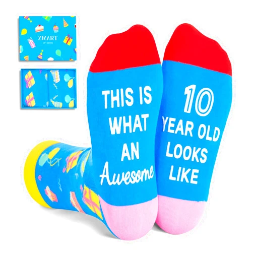 Zmart 4-12 Year Old Birthday Socks - Birthday Gifts for Kids Boys Girls Age 4-12