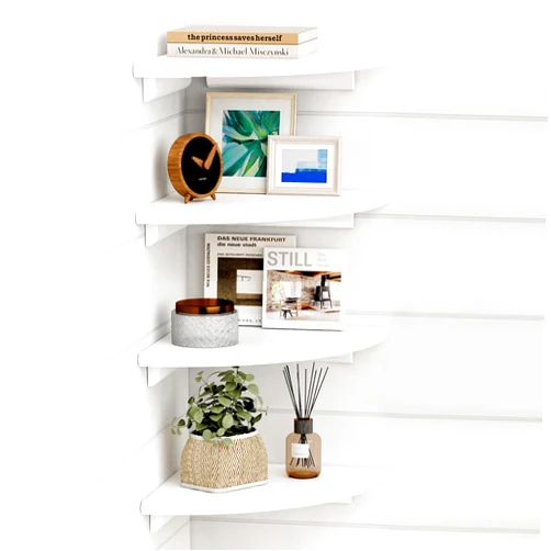 Forbena White Corner Floating Shelves for Wall Set of 4, Rounded Corner Shelves Wall Mounted for Kids Bedroom Books, Cute Wood Hanging Corner Shelf for Bathroom Decor, Living Room, Small Spaces