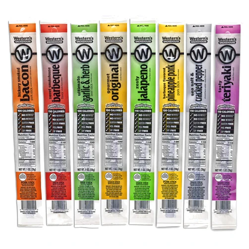 Western's Smokehouse Meat Sticks Sampler Pack of 8 Jerky Sticks – 8 Flavors of Pork and Beef Jerky Meat Sticks - Gluten-Free, MSG-Free, Soy-Free, No Nitrates