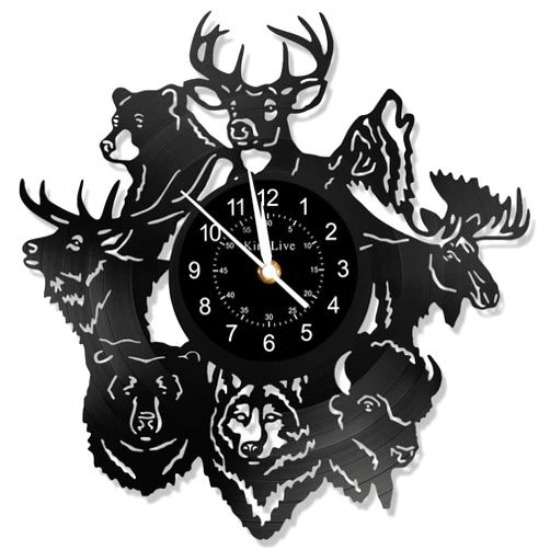 BOVIZIPY Wild Animal Themed Wall Clock, 12 inch Vinyl Record Clock, Art Decor for livingroom/Bedroom/studyroom/Yard.Black Glue Art Decor Gift.