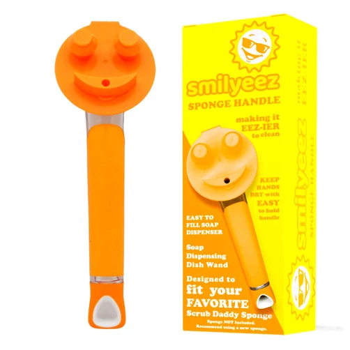 Smilyeez The Original Smiling Sponge Handle - Soap Dispensing Handle for Scrub Daddy Sponge (Orange) by Smilyeez